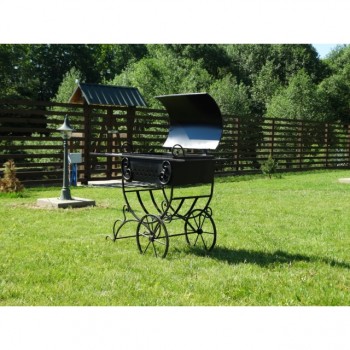 Садовый мангал кованный с крышкой на колесах